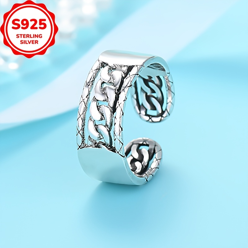 925 Silver Hip Hop Chain Ring Low Allergy Vintage Style